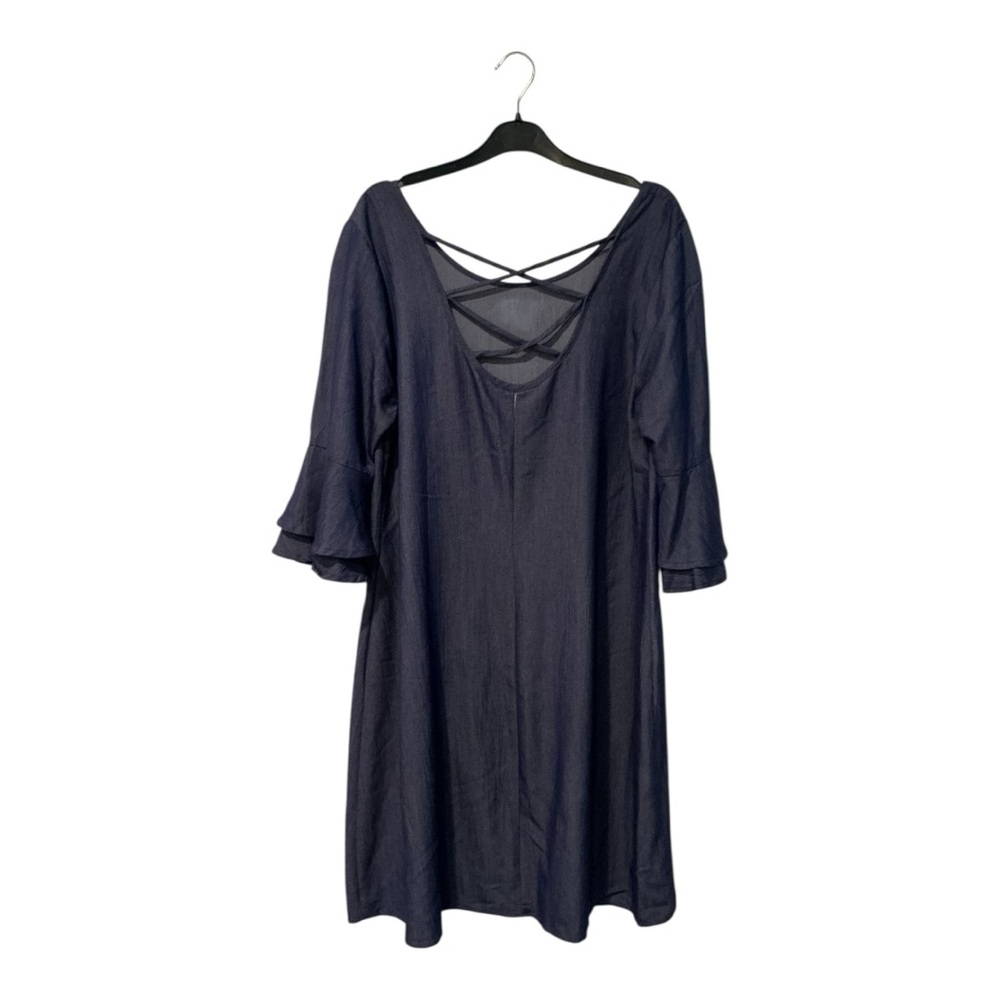 Naif Blue Chambray Bell Sleeve Dress with Crisscross Back - Size L. AA41 - Picture 4 of 8